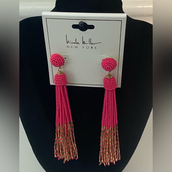 Pink and Gold Tassel Earrings - Picture 4 of 9